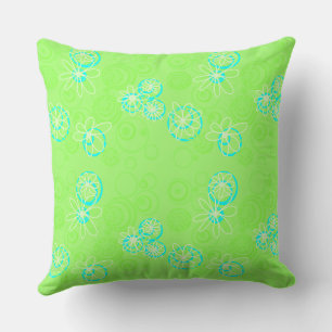 Mazipoodles Floral Bubbles - Lime Turquoise Throw Pillow