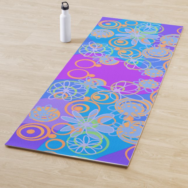Mazipoodles Floral Bubbles Multi Blue Orange Blue Yoga Mat (In Situ)
