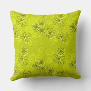 Mazipoodles Floral Bubbles - Olive Green Throw Pillow