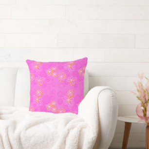 Mazipoodles Floral Bubbles - Pink Orange Throw Pillow