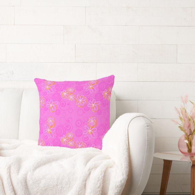 Mazipoodles Floral Bubbles - Pink Orange Throw Pillow (Couch)