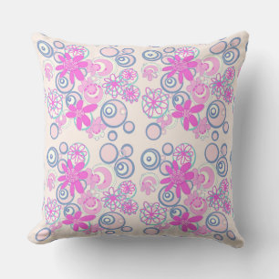 Mazipoodles Floral Bubbles - Pink Teal Dusty Blue Throw Pillow