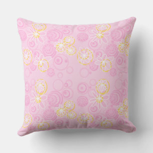 Mazipoodles Floral Bubbles - Pink Yellow White Throw Pillow