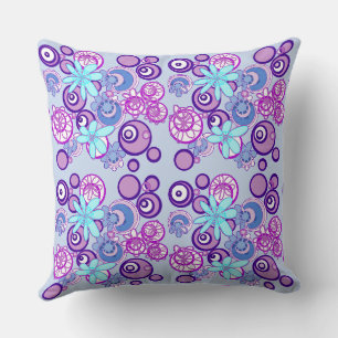 Mazipoodles Floral Bubbles - Purple Blue White Throw Pillow