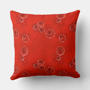 Mazipoodles Floral Bubbles - Red Throw Pillow