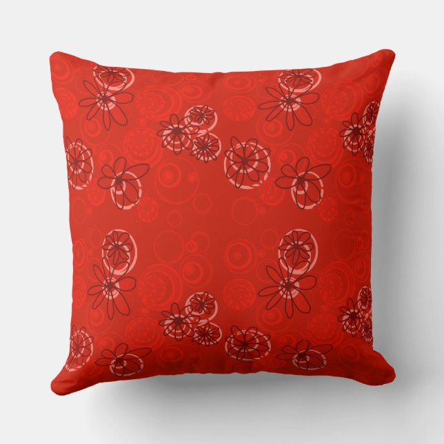 Mazipoodles Floral Bubbles - Red Throw Pillow (Back)