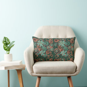 Mazipoodles Floral Bubbles - Spearmint Coral Green Lumbar Pillow