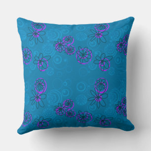 Mazipoodles Floral Bubbles - Teal Purple Throw Pillow