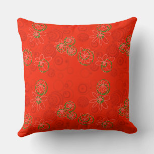 Mazipoodles Floral Bubbles - Tomato Red Green Throw Pillow