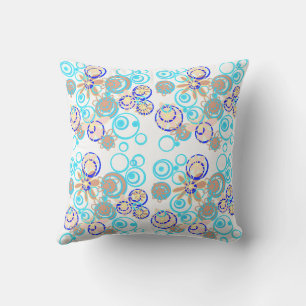 Mazipoodles Floral Bubbles - White Blue Brown Throw Pillow