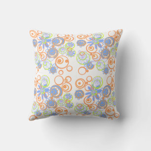 Mazipoodles Floral Bubbles - White Orange Blue Throw Pillow