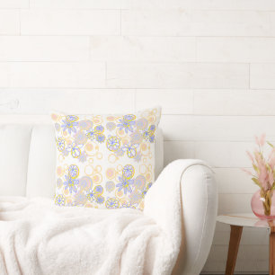 Mazipoodles Floral Bubbles White Peach Periwinkle Throw Pillow