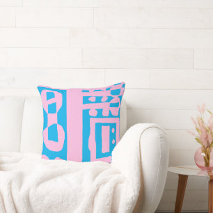 Mazipoodles Floral Decal Ethnic Print Pink Blue Throw Pillow