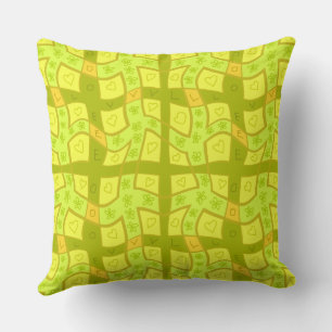 Mazipoodles Floral Love Hearts Check - Lime Olive Throw Pillow