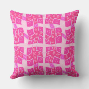 Mazipoodles Floral Love Hearts Check - Pink Throw Pillow