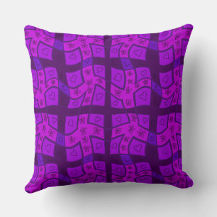 Mazipoodles Floral Love Hearts Check - Purple B Throw Pillow