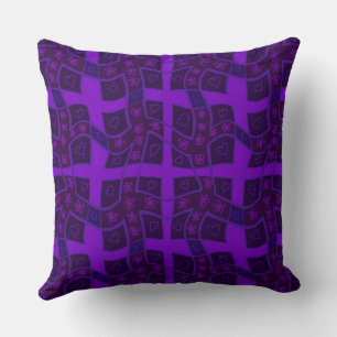 Mazipoodles Floral Love Hearts Check - Purple C Throw Pillow