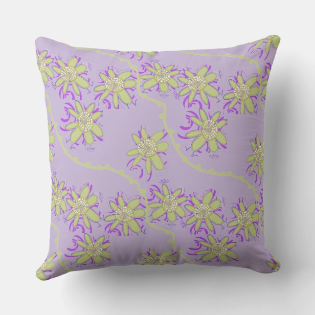 Mazipoodles Flowers Love To Pop - Lilac Mint Throw Pillow (Back)