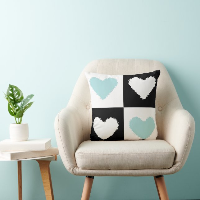 Mazipoodles Hearts Abstraction Duck Egg Blue Throw Pillow (Chair)