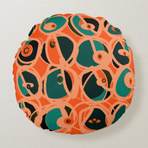 MAZIPOODLES I Spy Eye Orange Teal Black Round Pillow