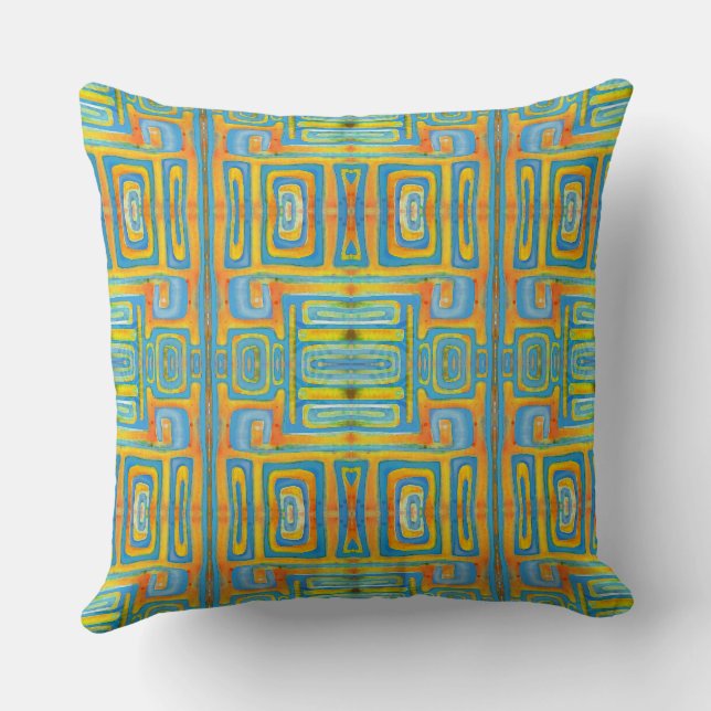 Mazipoodles In The Loop Orange Teal Throw Pillow (Back)