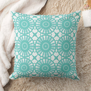Mazipoodles Kaleidoscope S - Pastel Teal White Throw Pillow