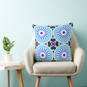 Mazipoodles Kaleidoscope Wheel P White Blue Purple Throw Pillow