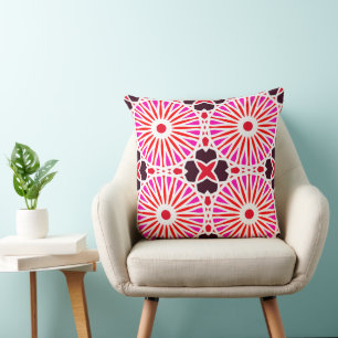 Mazipoodles Kaleidoscope Wheel P White Red Pink Throw Pillow