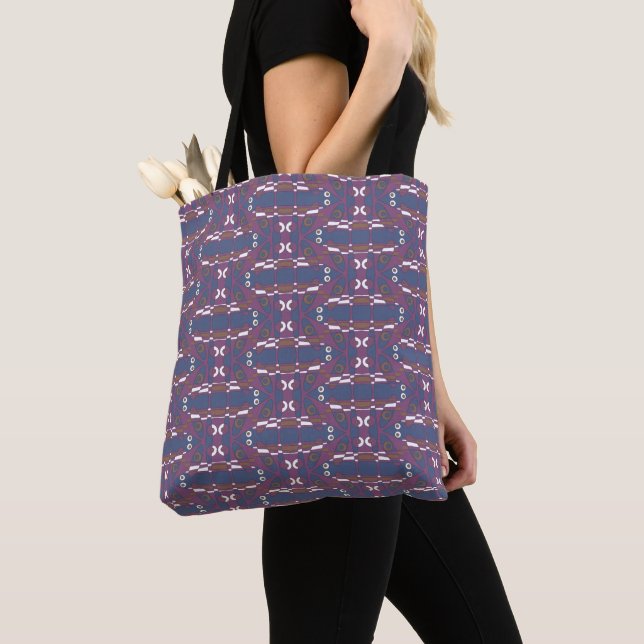 Mazipoodles Leapfrog - Blue Magenta Brown White Tote Bag (Close Up)