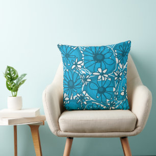 Mazipoodles Love Flowers - Blue White Throw Pillow