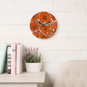 Mazipoodles Love Flowers - Burnt Orange Brown Large Clock