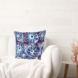 Mazipoodles Love Flowers - Indigo Blue Lilac White Throw Pillow