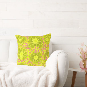 Mazipoodles Love Flowers - Lime Coral Pink Throw Pillow