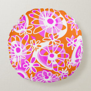 Mazipoodles Love Flowers - Orange Pink White Round Pillow