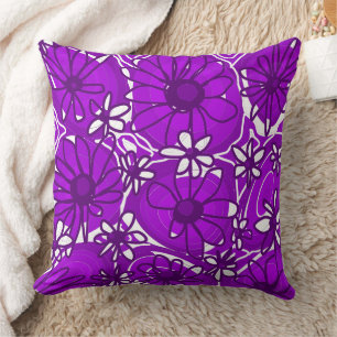 Mazipoodles Love Flowers - Purple White Throw Pillow