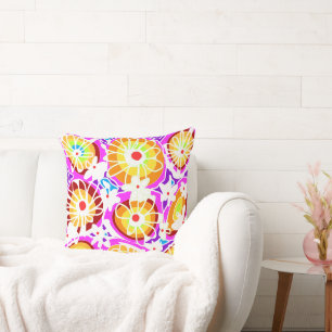 Mazipoodles Love Flowers - Rainbow White Throw Pillow