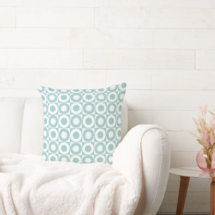 Mazipoodles Mid Century Check Blue on White Throw Pillow