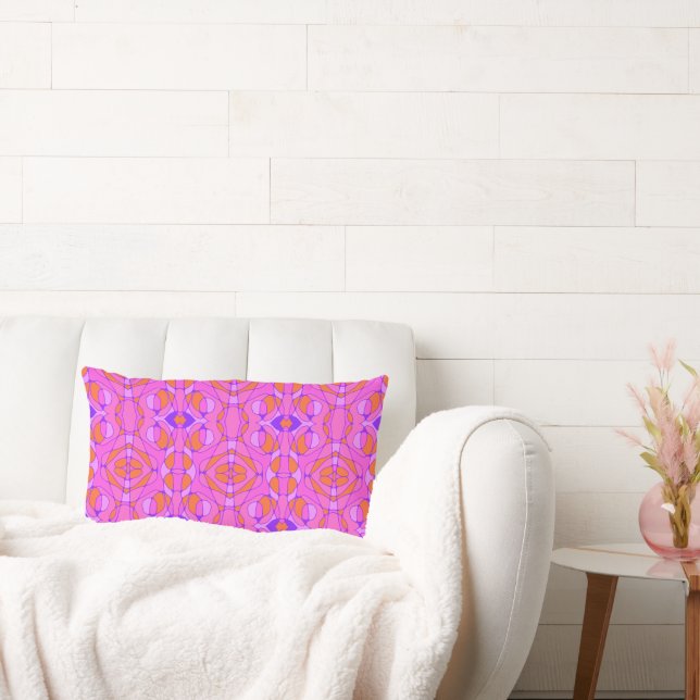 Mazipoodles Neuro Art Pink Orange Purple Lumbar Pillow (Couch)