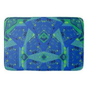 Mazipoodles Origami Chintz Blue Green Bath Mat