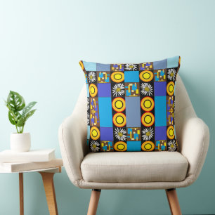 Mazipoodles Patchwork Quilt 3 Blue Throw Pillow