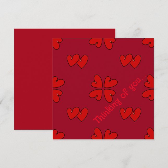 Mazipoodles Red Hearts On Red Thinking Of You Card (Front/Back)