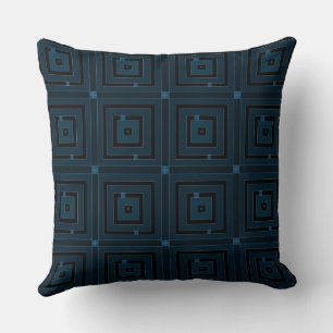Mazipoodles Square Maze - Black Dark Peacock Blue Throw Pillow