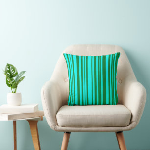 MAZIPOODLES Stripes Spaghetti Turquoise and Green  Throw Pillow