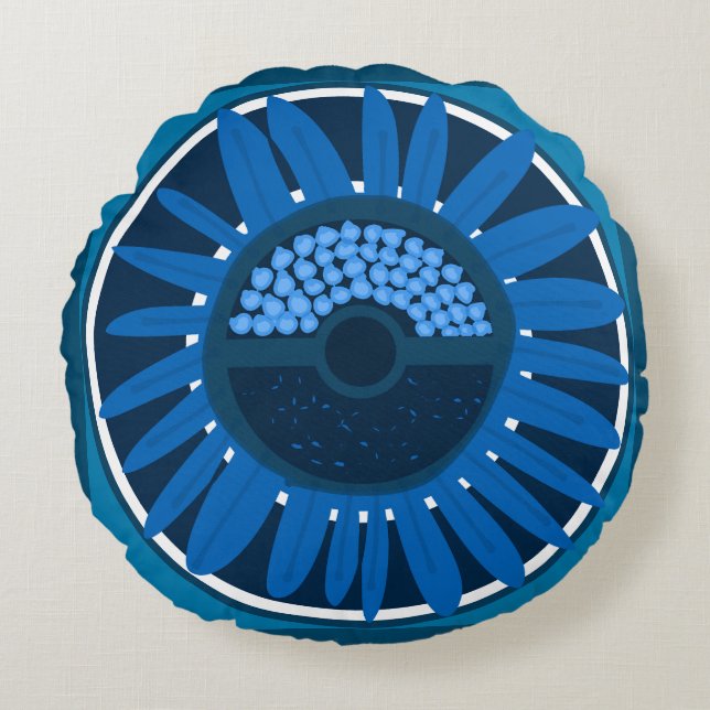 Mazipoodles Sunflower Sunshine: Blue 2 Round Pillow (Front)