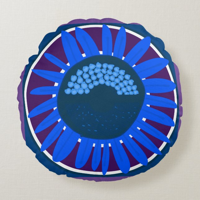Mazipoodles Sunflower Sunshine: Blue 3 Round Pillow (Front)