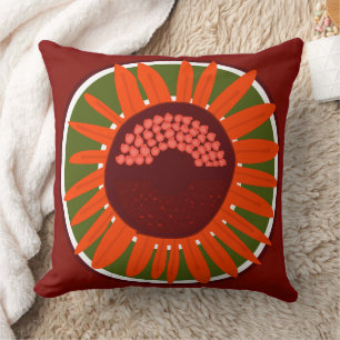 Mazipoodles Sunflower Sunshine: Brown Green Orange Throw Pillow