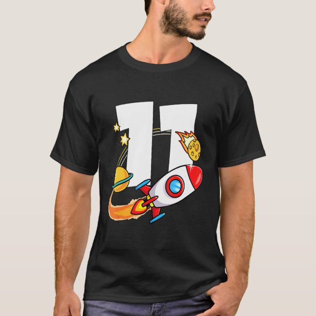 Mb 11th Birthday Rocket Ship Outer Space Universe  T-Shirt (Front)