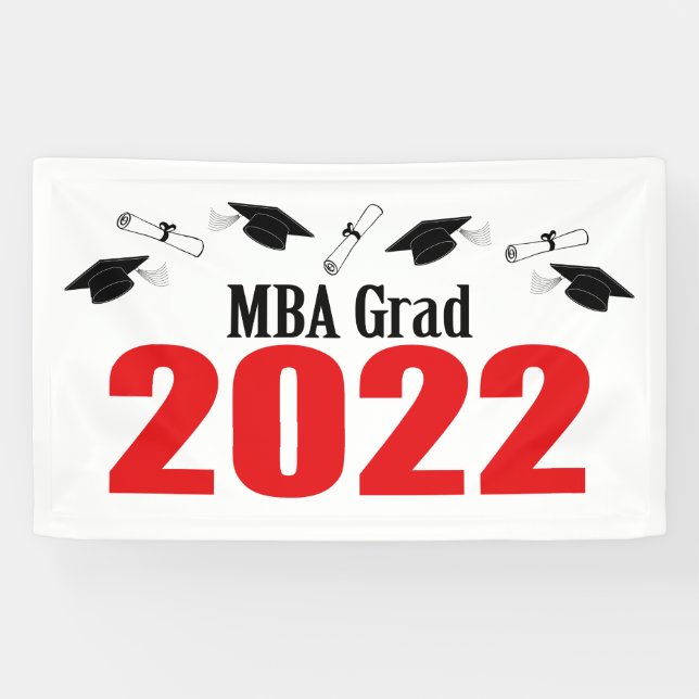 MBA Grad 2022 Caps And Diplomas (Red) Banner (Horizontal)