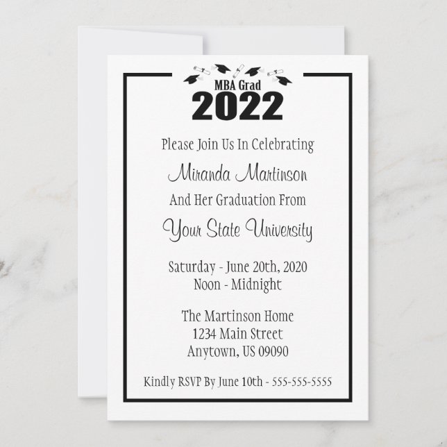 MBA Grad 2022 Graduation Invite (Black Caps) (Front)