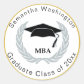 MBA Masters Graduate Cap Silver Wreath Gold Border Classic Round Sticker